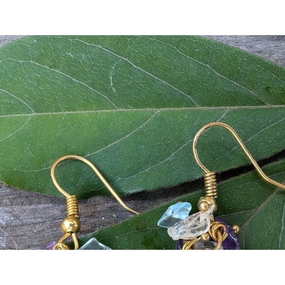 Vintage Gemstone Nugget Earrings - Rose Quartz Stone Earrings - Picture 10 of 10